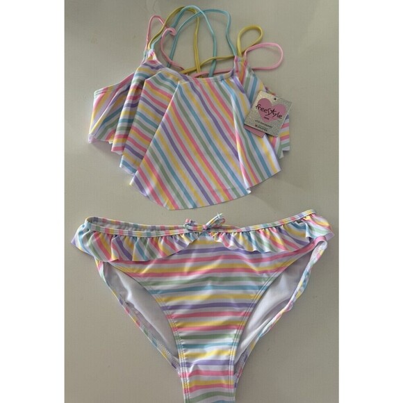Freestyle Revolution Girls Tankini Swimsuit multicolor striped 2pc set Size 16 - Picture 11 of 12
